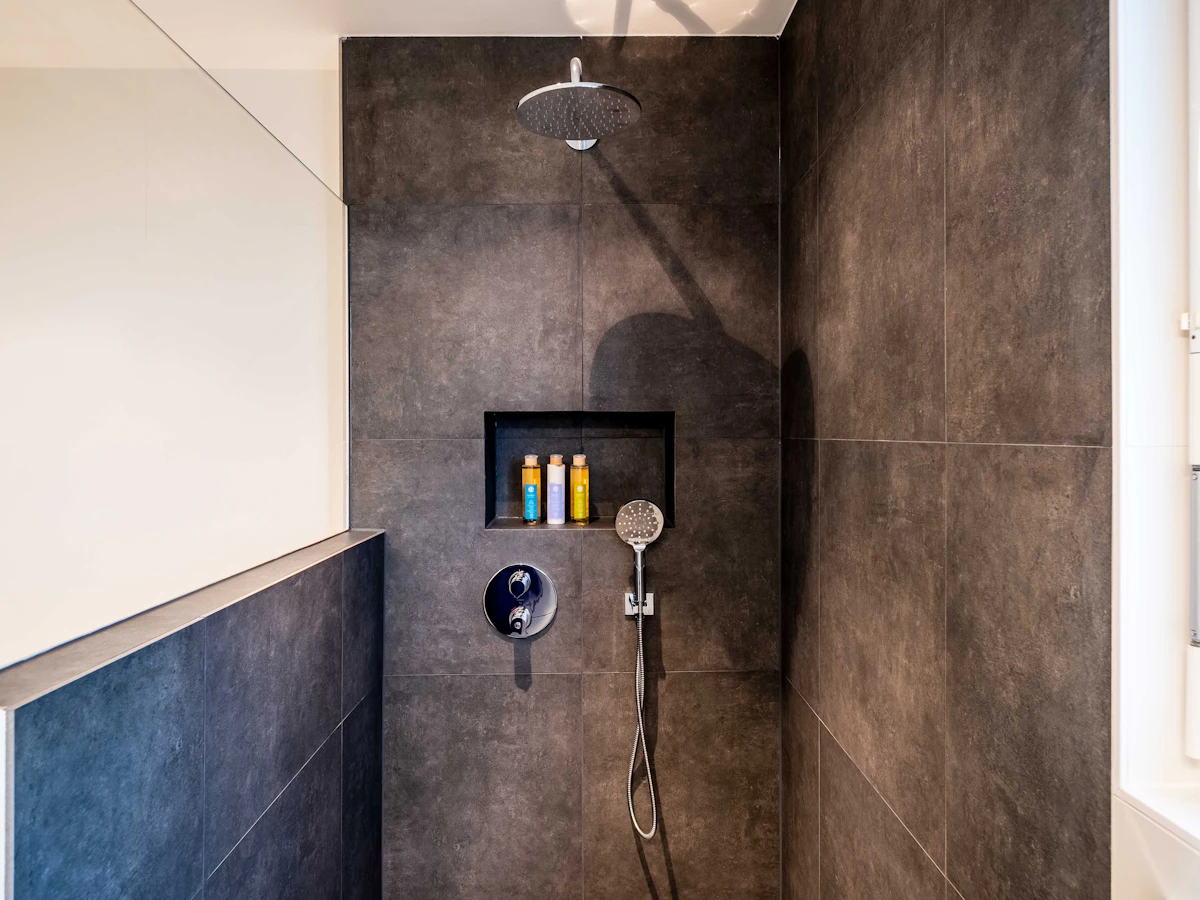 Modern bathroom renovation with clean tile work